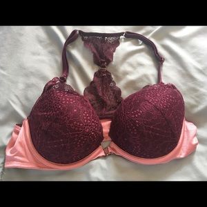 PINK bra, lace back, clip front, 36B